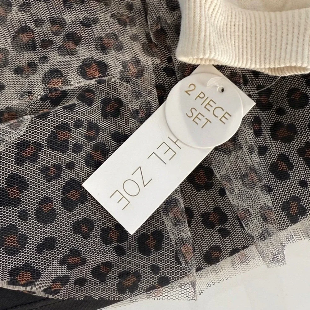 Rachel Zoe Kids Leopard Tutu Skirt‎ Cream Sweatshirt Set Coquette NWT 6X